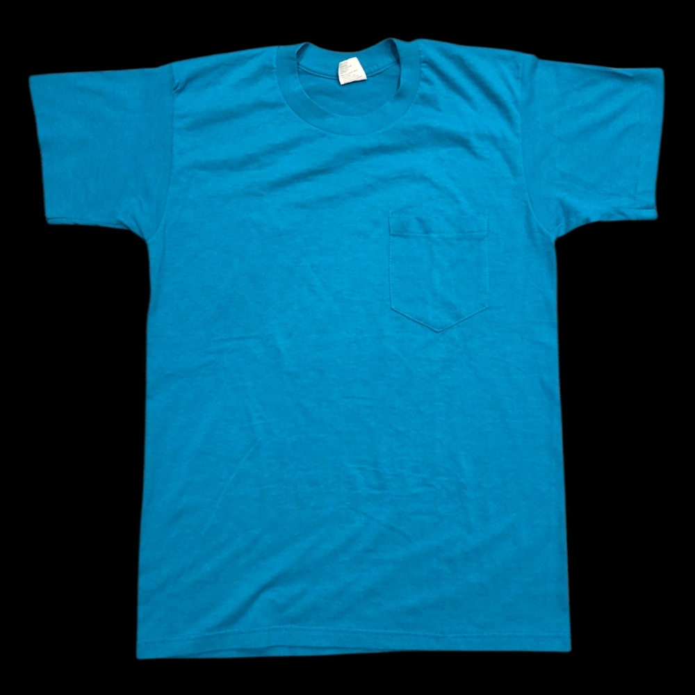 Vintage Selvege Pocket Tee Teal Medium USA Single Stitch Blank T-Shirt Kodel